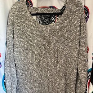 TORRID Plus 2 2X NEW Heather Grey Knit Ribbed Lace-Up Cut Out Sweater